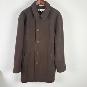 Bachrach Mens Wool Cashmere Blend Car Coat Brown Button Front Jacket Size LT